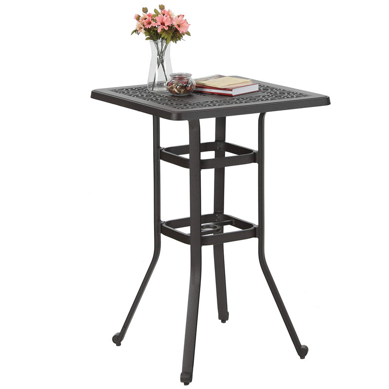 Caruthers Square Metal Outdoor Bistro Table With Umbrella Hole , 27.5'' in. W 27.5'' in. D