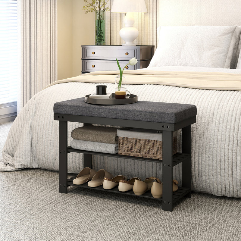 6 Pair Shoe Storage Bench, Black/Gray