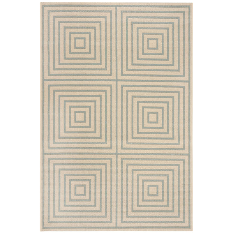 Julieta Cream / Aqua Performance Geometric Indoor/Outdoor Area Rug, Rectangle 4' x 6'