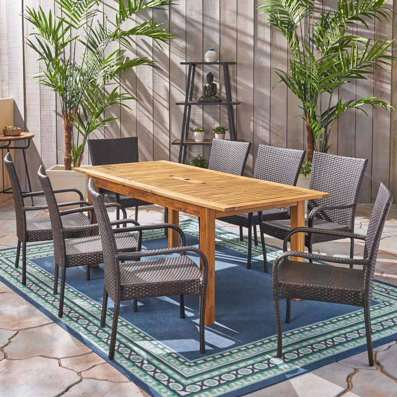 Ensemble repas 9 pièces Amja Alexanna, Sablé naturel teinté / bruns multiples