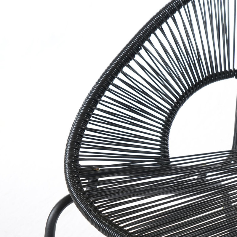 Outdoor Patio Wicker Loveseat With Iron Frame, Curved 2-Seater Lounge Bench, Black