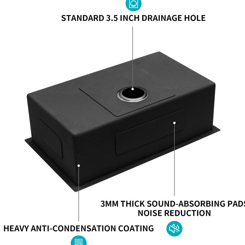 Gunmetal Black Kitchen Sink, 30 Inch, 16 Gauge Stainless Steel, Extra Deep Single Bowl For Enhanced Efficiency Inch Undermount With Condensation Spray And Soundproofing Pads