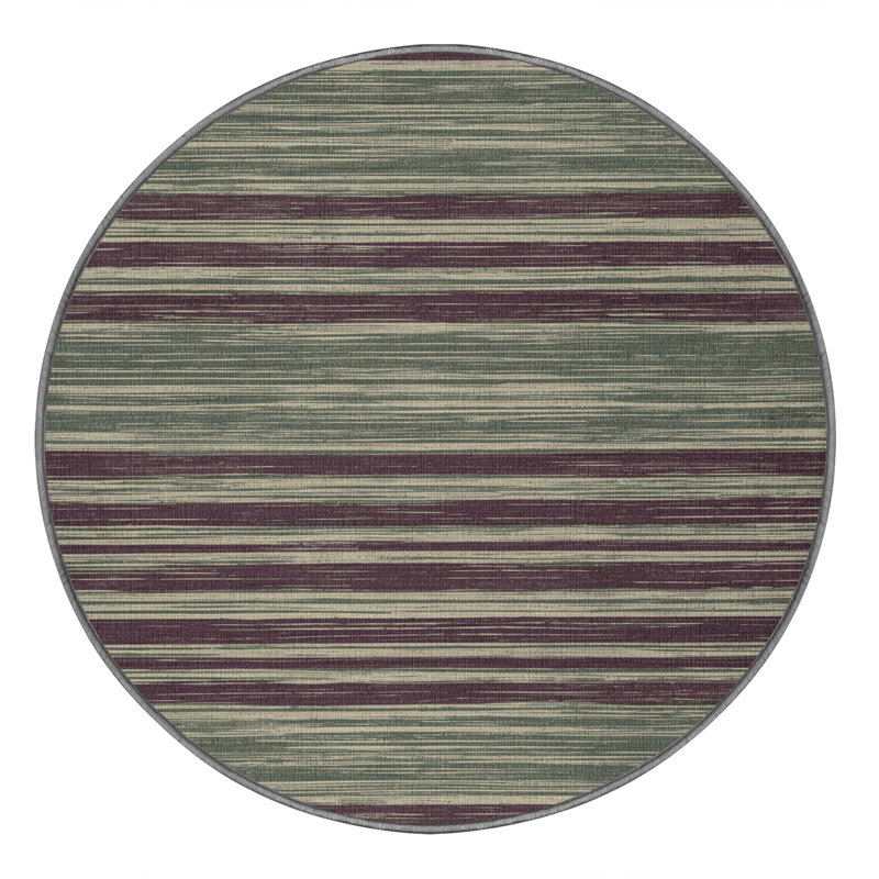 Tapis brun à rayures horizontales lavable à la machine, Rond 6 pi