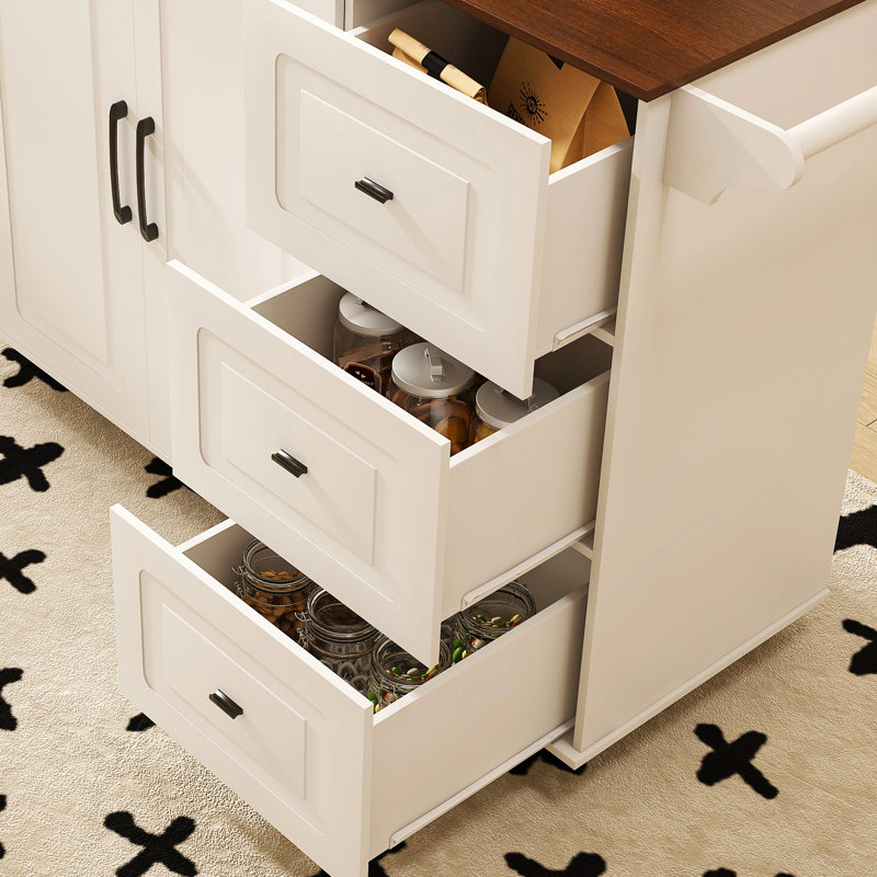 Chariot pour îlot de cuisine blanc avec plateau pliable et abattant