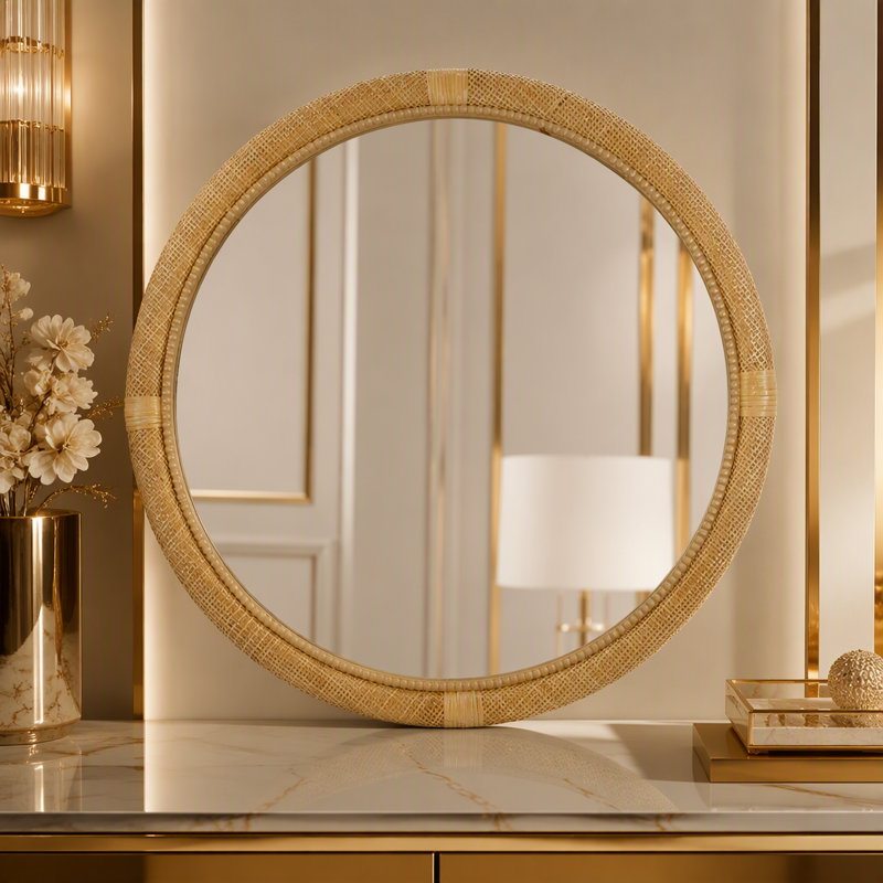 Miroir rond en rotin 31,9 po