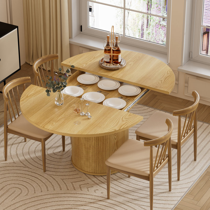 Round Extendable Dining Room Table For 4 People Kitchen Living Room
