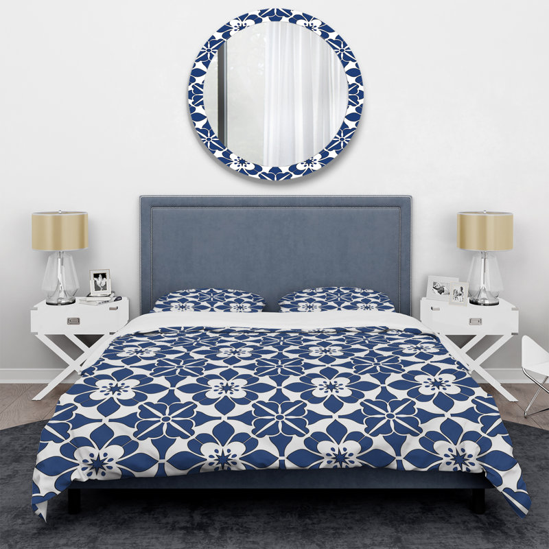 Ensemble de housse de couette transitionnel bleu et blanc, Housse de couette simple + 2 taies décoratives st