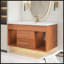 Meuble-lavabo simple de style moderne Mid-Century avec lavabo encastré en céramique intégré et rangement intelligent