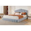 Structure de lit rembourrée en velours avec tête de lit en forme de coquille, sans sommier tapissier, douce et robuste pour les chambres modernes-424469929
