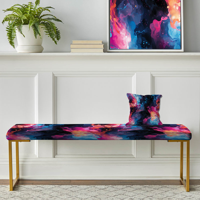 Morisa Cosmic Camo Odyssey - Banc rembourré abstrait doré, Pink And Blue Galactic Dreams Marble