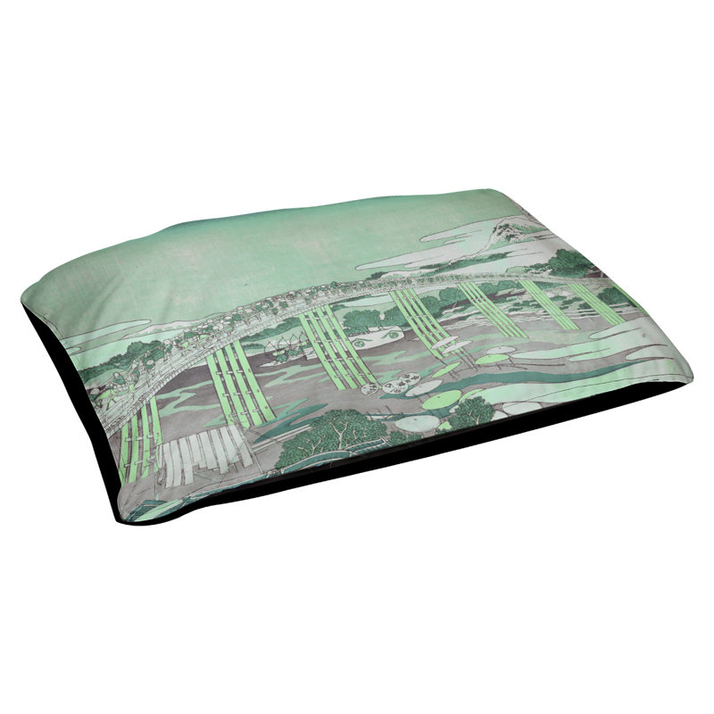 Coussin de conception japonaise bridge Burkart, L 19,5 po x l 29,5 po, Vert / Noir