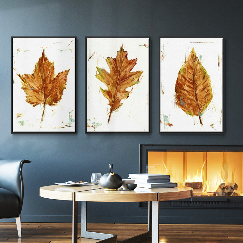 Autumn Leaf Study I - Ensemble de 3 reproductions de photos sur toile, H 40 po x l 78 po, Noir