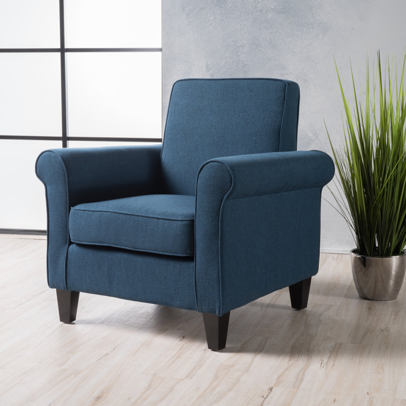 Fauteuil club l 30,25 po Leis, Polyester bleu foncé