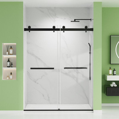 60'' W X 74'' H Door Double Sliding Frameless Shower Door With 8Mm Easy Clear Tempered Glass LYM03 Mat Black