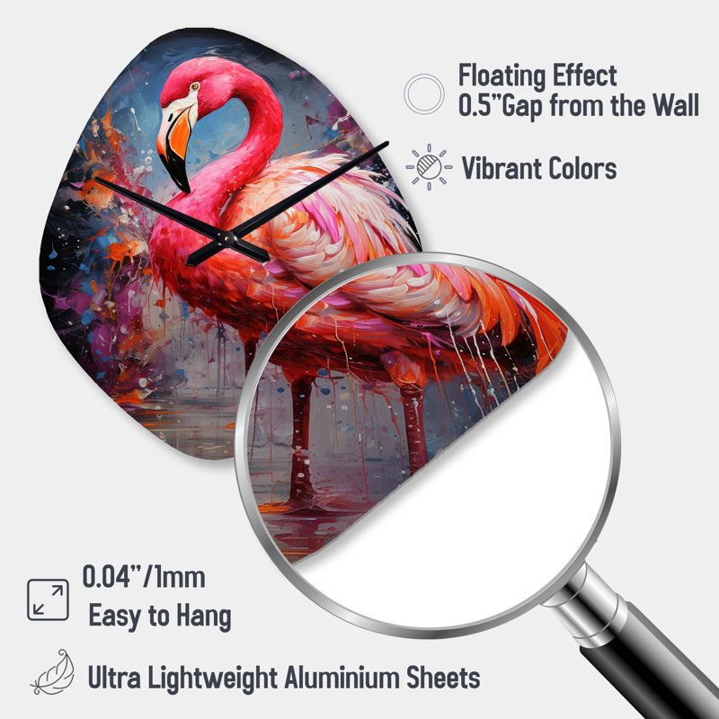 Fuchsia flamant rose intense Artdeco - flamant rose horloges asymétriques en métal, forme irrégulière d'horloge murale en métal rose