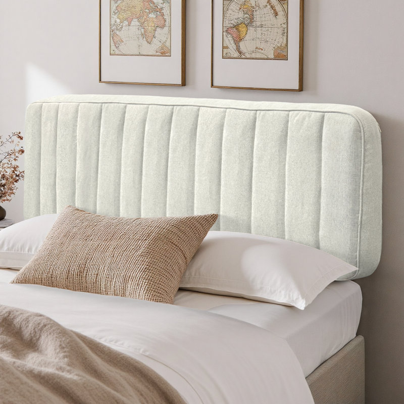 Upholstered, Assembly-Free Cashmere Yarn-Dyed Linen Headboard Compression, California King, Beige