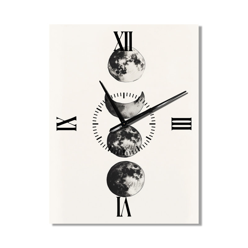 Horloge murale décorative minimaliste noire « Phase de la Lune Simplicité I », imprimée sur métal