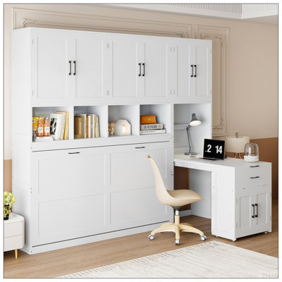 Twin Size Murphy Bed Wall Bed with Closet , Drawers & Desk