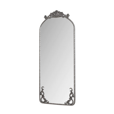 58"X24" Arched Full Body Mirror With Vintage Ornate Carved Applique On Top And Bottom (Includes Mirror Only)
