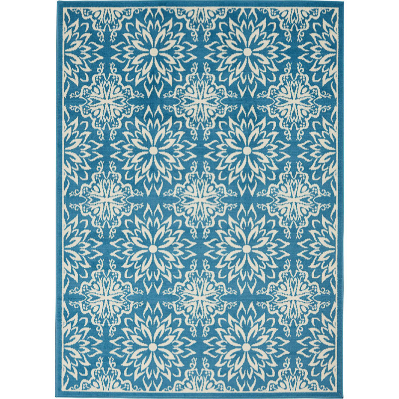 Tapis floral ivoire / bleu Yurig, Rectangle 2 pi x 4 pi