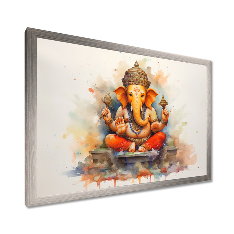 Éléphant vibrant d'Hinduisim II, H 30 po x l 40 po x P 1,5 po, Cadre simple argenté