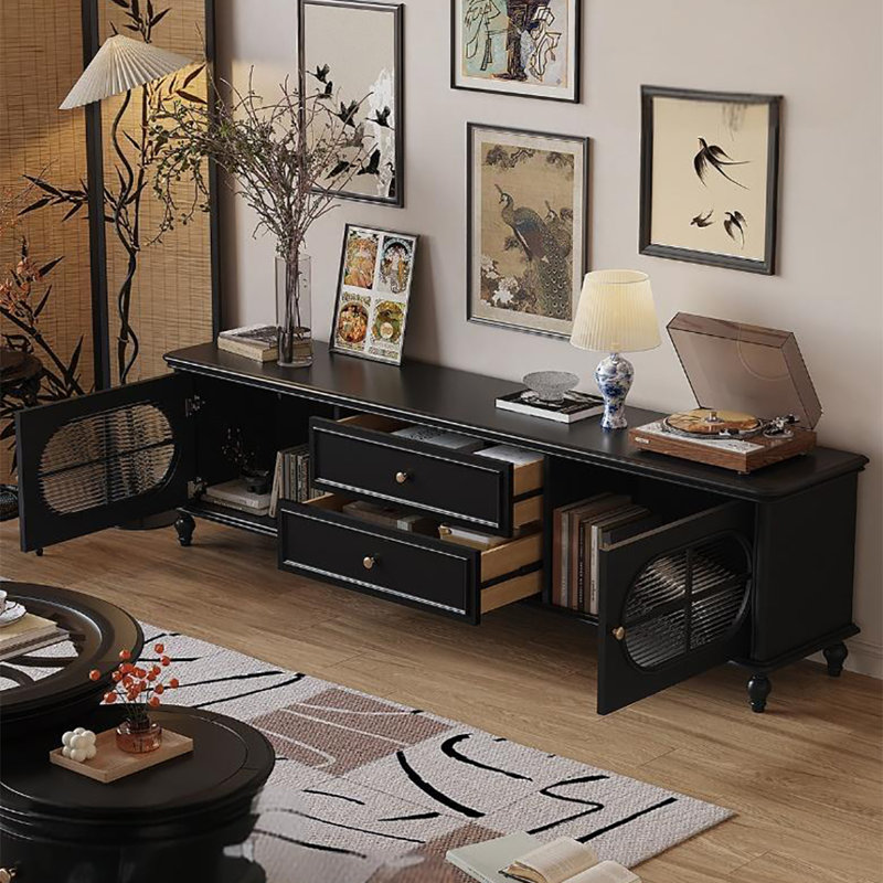 Meuble télé noir rétro, 70.9"