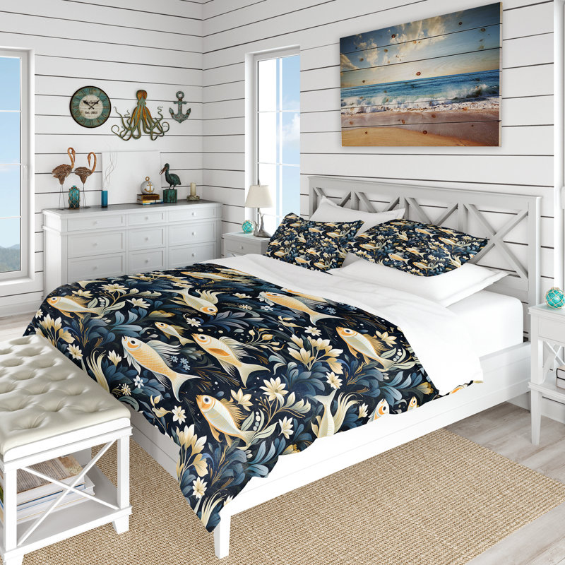 Ensemble de housse de couette Coastal Underwater Elegance, Housse de couette simple + 1 taie décorative stan