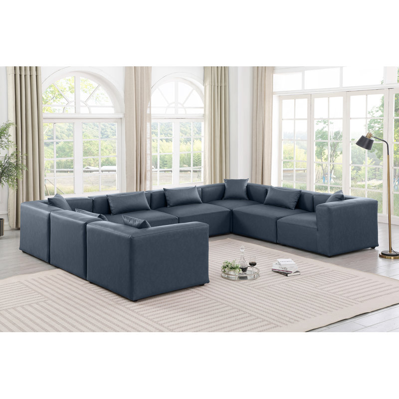 Ivion Upholstered U-Shaped Sectional Reversible, Navy Vegan Leather