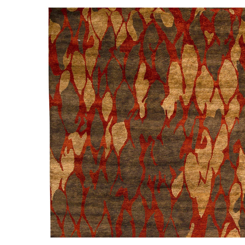 Wool Abstract Area Rug in Red