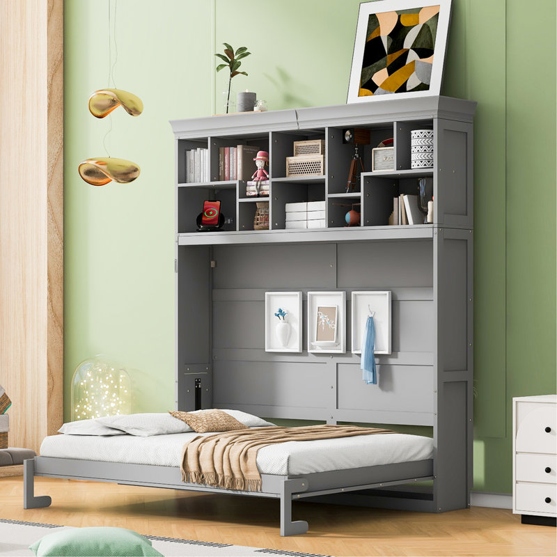 Lit escamotable mural Murphy avec tablettes supérieures et USB