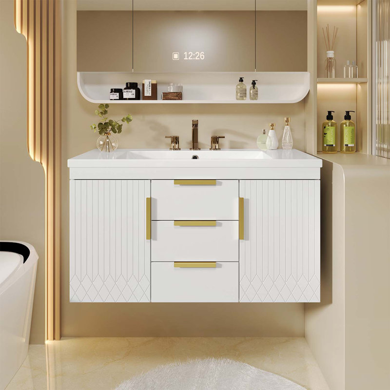 Sophisticated Wall-Mounted Bathroom Vanity with Premium Sink and Ample Storage Space, White