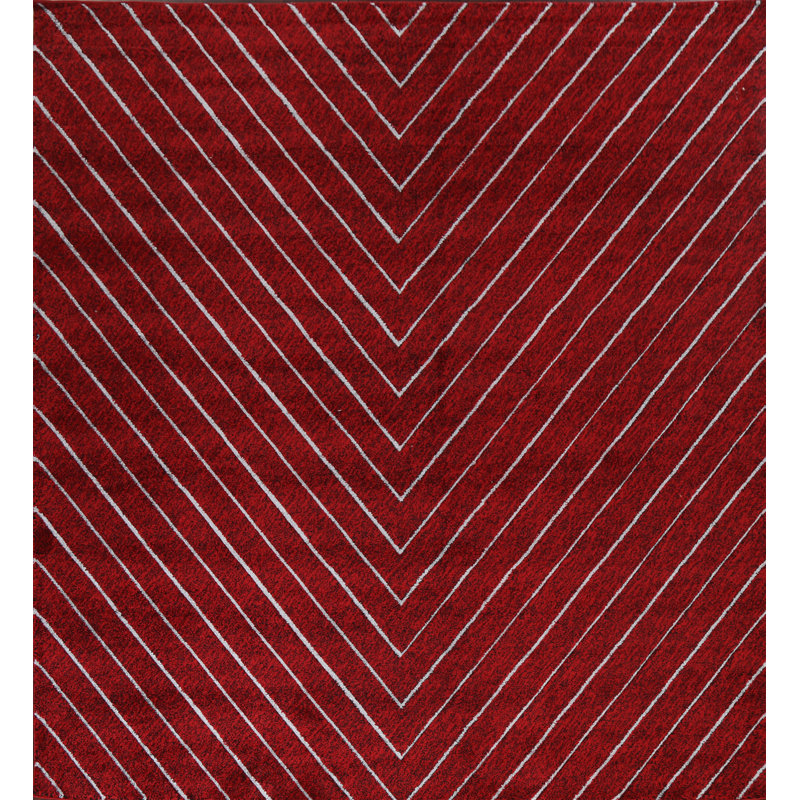 Tapis rouge à motif oriental à chevrons rouge 5X8, Carré 9 pi 10 po