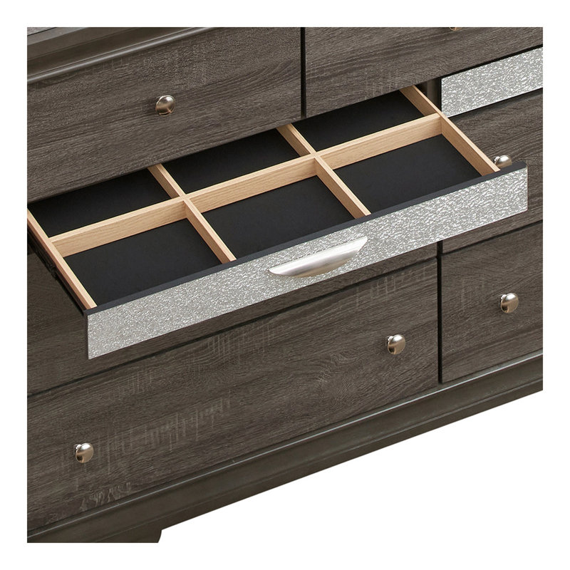 Carman 9-Drawer Rectangular Double Dresser, Gray