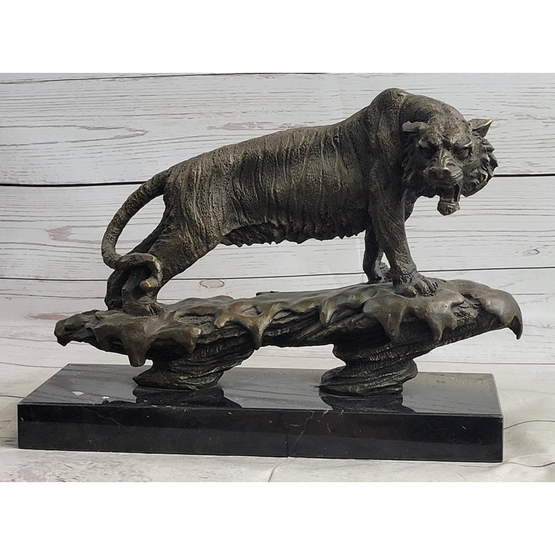 Statue de tigre de la faune de Bugatti en bronze massif signée à la main