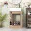 Meuble-lavabo en bois avec lavabo, tablettes de rangement et portes-157055877