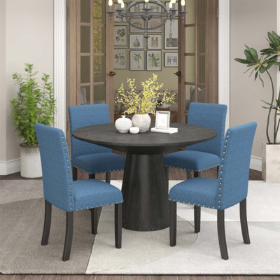 Ensemble de salle à manger rond 5 pièces Nuevo, table à pied central et 4 chaises rembourrées, design contemporain et grande durabilité