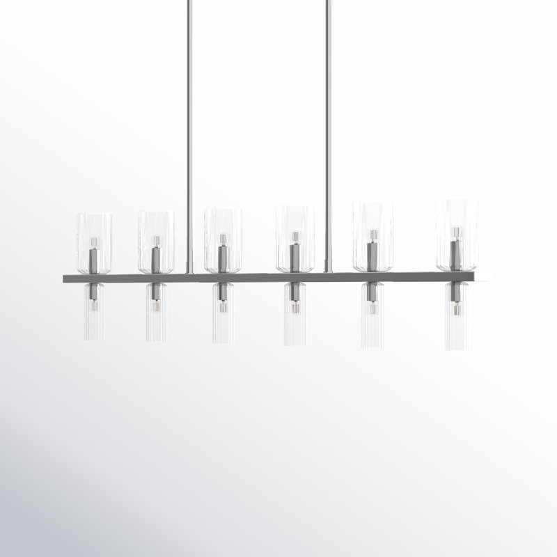 Polished Nickel 12-Light Glass Linear Island Pendant
