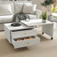 Table basse extensible avec rangement, table de salon réversible à 2 tiroirs et à 6 roulettes, blanc