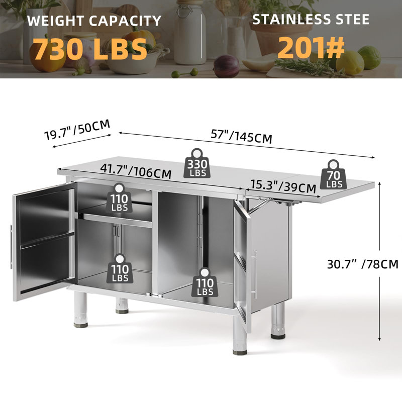 Commercial Worktable With Extend Panel & Adjustable Shelf
