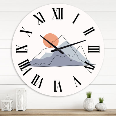 Abstrait paysage de montagne avec lune rouge - horloge murale moderne