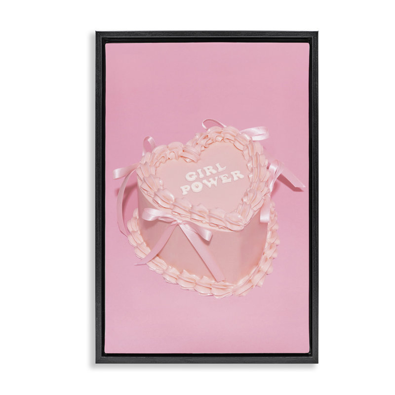 Toile flottante encadrée «Pink Girl Power Cake» par Lish Creative, Cadre flottant noir de jais, H 25 po x l 17 po