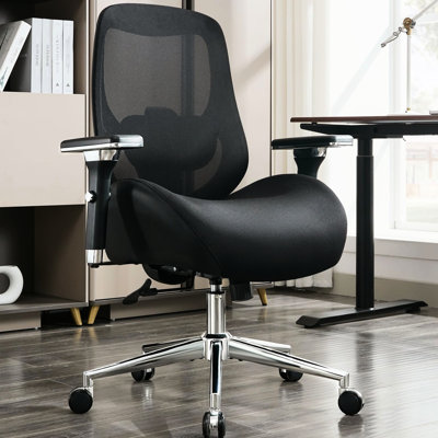 Chaise de bureau ergonomique pour personnes de grande taille, soutien lombaire réglable 4D et 2D, assise épaisse, structure en maille noire et bois, idéale pour une utilisation quotidienne de 8 heures au bureau ou à la maison, coussin d'assise en maille respirante.