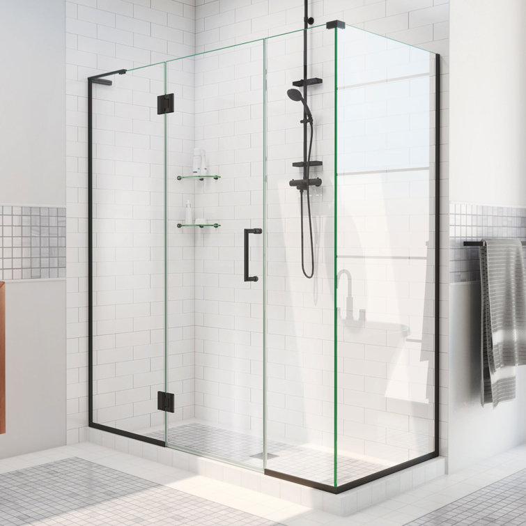 Unidoor-X 45.5" W x 34.375" D x 72" H Frameless Rectangle Hinged Shower Enclosure with Fixed Panel