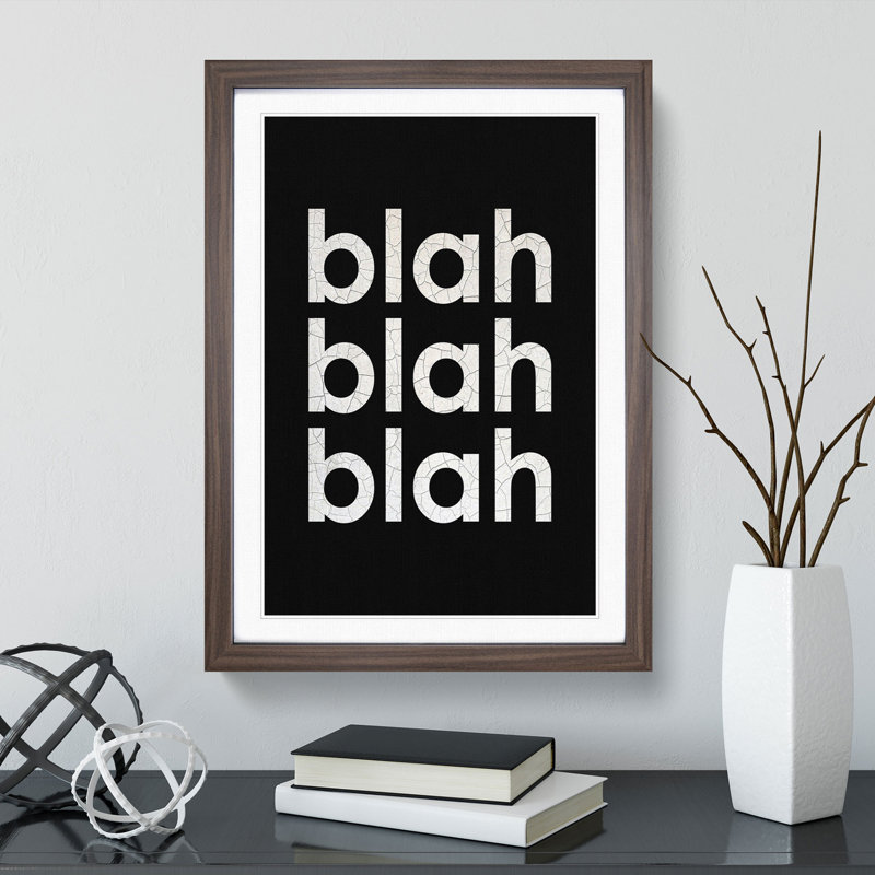 Blah Blah Blah Black Cracked - Framed Print, Walnut, 90cm H x 65cm W x 2cm D