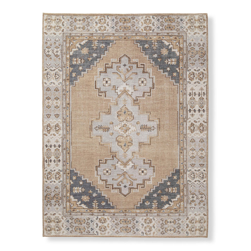 Hand Knotted Wool Oriental Area Rug in Gray/Sand, Rectangle 5' x 8'