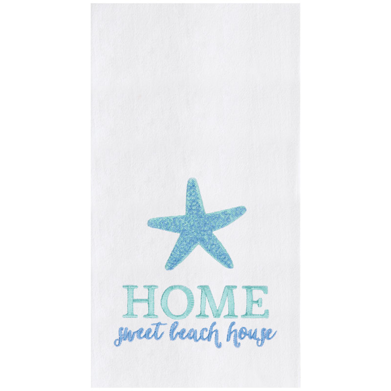 Home Sweet Beach House Embroidered Cotton Flour Sack Kitchen Towel