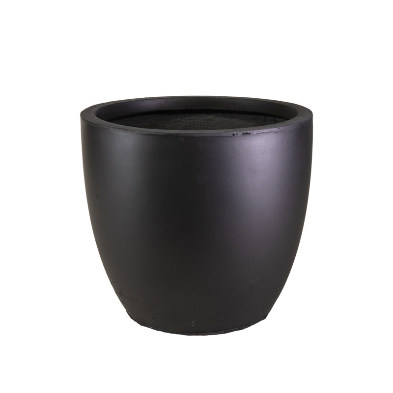Concrete Effect Round Planter, Frostproof Outdoor Plant Pot, Round Garden Planter with Drainage Holes, Black