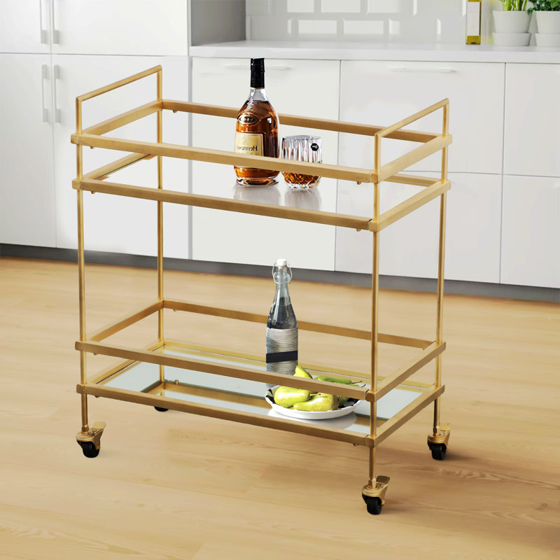 Chariot-bar en fer de style moderne avec 2 tablettes en miroir