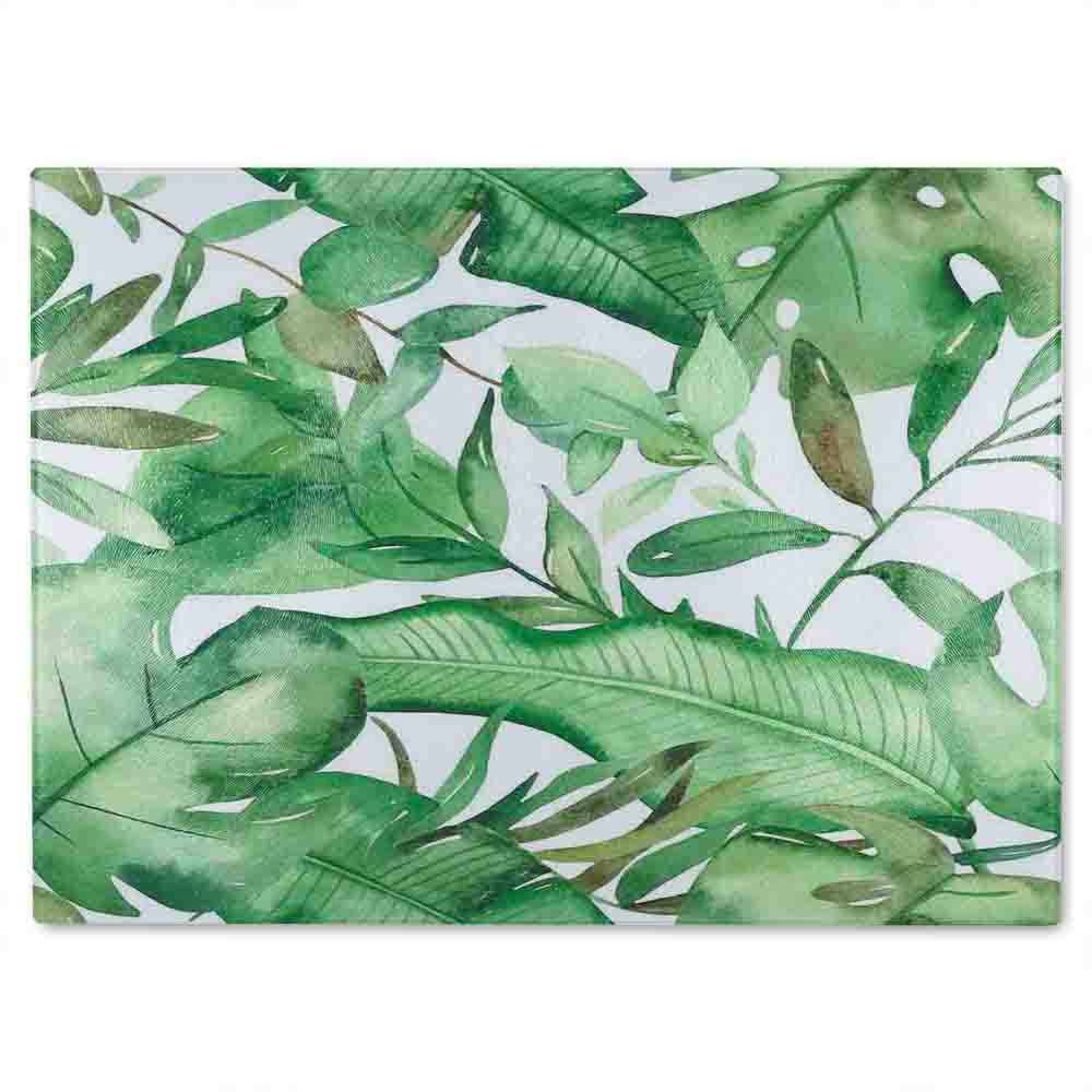Watercolour Tropical Leaves Glass Chopping Board