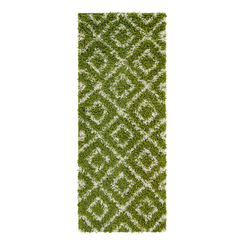 Tapis vert à poils longs treillis Rugs.com Ruth, Tapis de couloir 2 pi x 5 pi